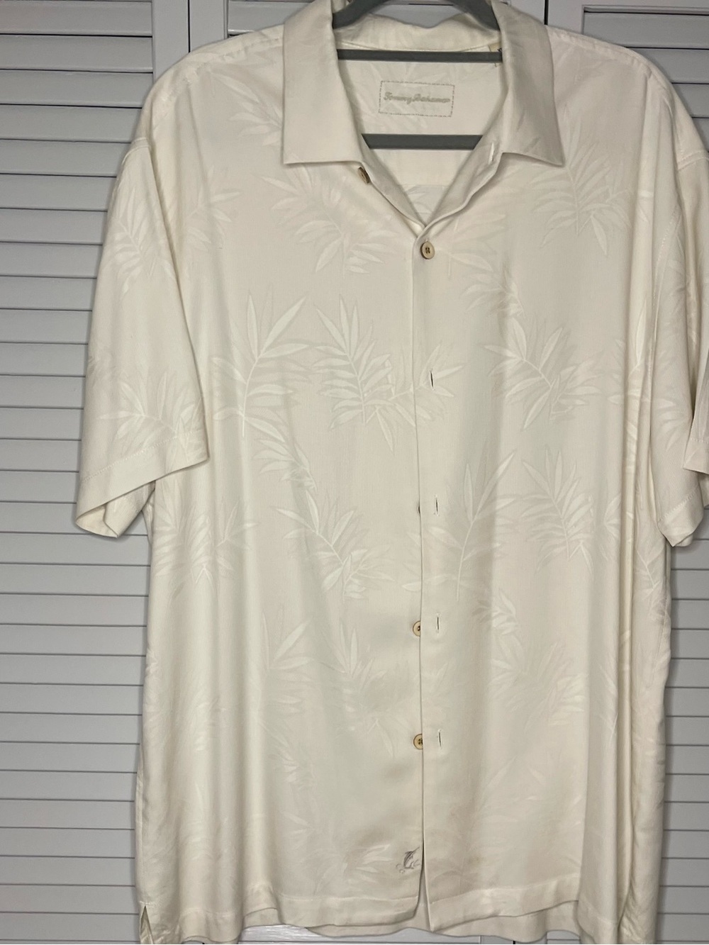 Tommy Bahama Cream Palm-Print Short-Sleeve  Hawaiian Shirt 100% Silk